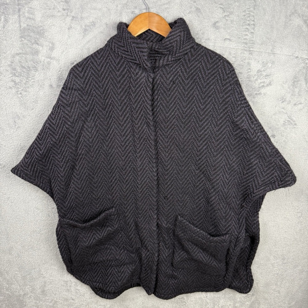 John Branigan Weavers Cape Women OS Blue Wool‎ Jacket Tweed Poncho Lagenlook